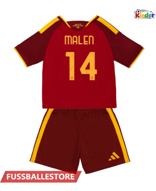 Günstige AS Roma Donyell Malen #14 Heimtrikotsatz Kinder 2026-27 Kurzarm (+ Kurze Hosen)